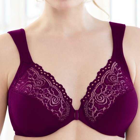 WONDERWIRE Bra 34C FRONT-CLOSE (Shapes Sides Too!) WIDE-STRAPS Purple NEW SEALED - Picture 5 of 16